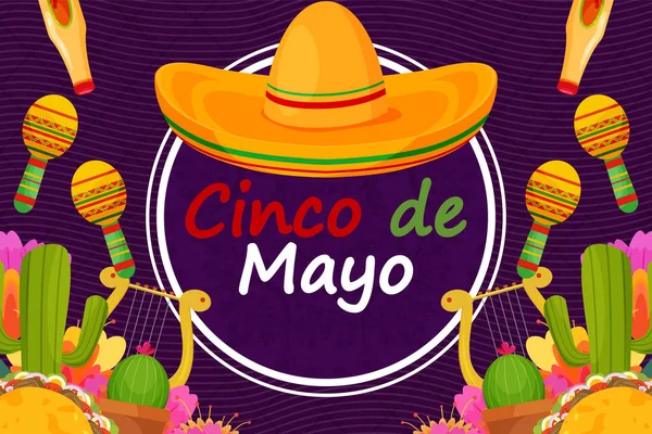 Düz Cinco De Mayo festivali partikül elementi ile kutlama arka planı