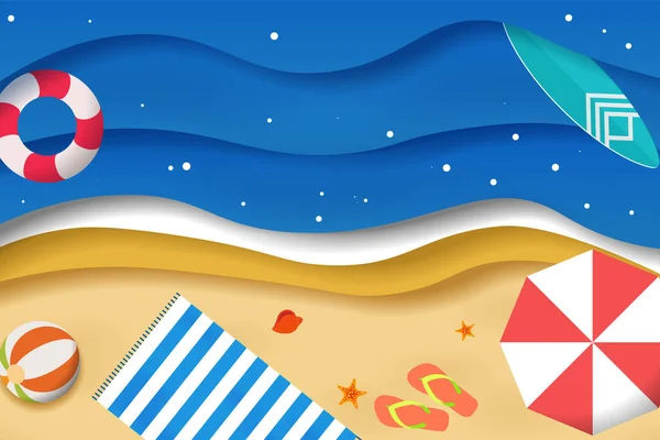Sommer Strand Von Oben Ansicht Büroklammer Elemente Hintergrund — Stockvektor