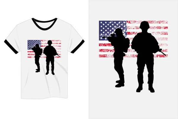 Amerikansk Soldat Siluett Mockup Skjorta Design — Stock vektor
