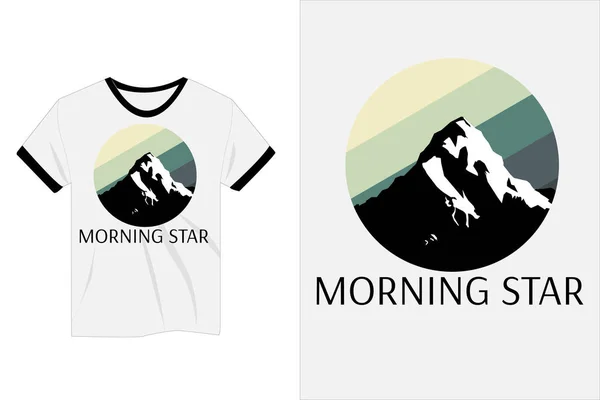 Mañana Estrella Montaña Pico Vintage Camiseta Diseño — Vector de stock