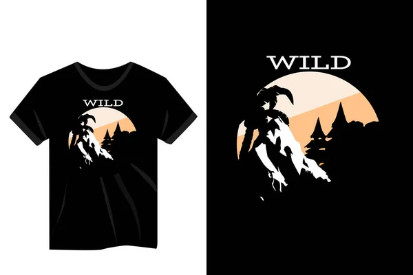 Bosque Salvaje Montaña Retro Camiseta Diseño — Vector de stock