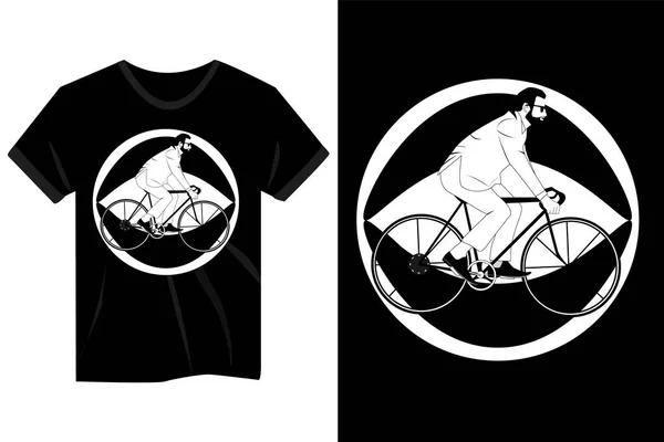 Ein Mann Auf Einem Fahrrad Weiß Schwarze Farbe Vintage Shirt — Stockvektor