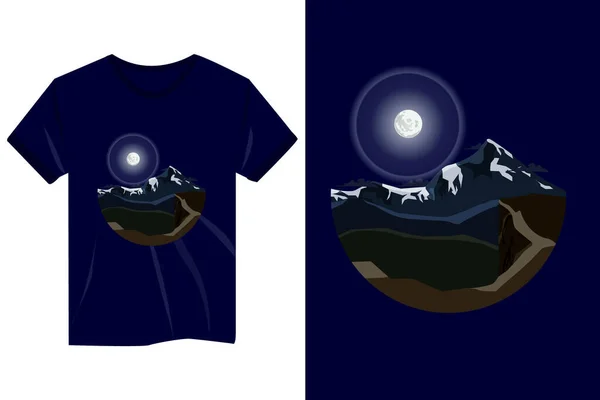 Chaîne Montagne Nuit Shirt Design Mockup — Image vectorielle