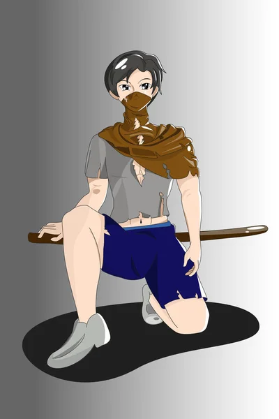 剣のキャラクターデザインのイラストを持つ男の子 — ストックベクタ