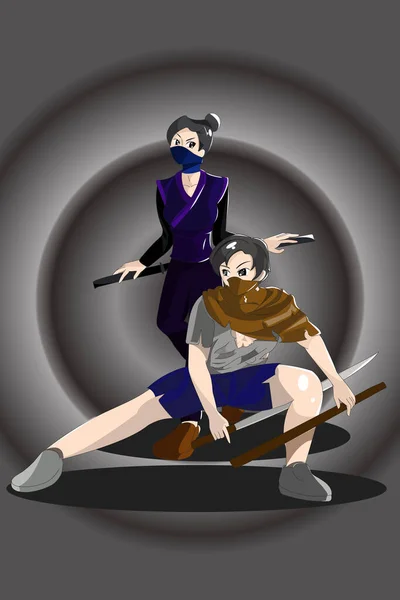 Ninja Mečem Charakter Design Ilustrace — Stockový vektor