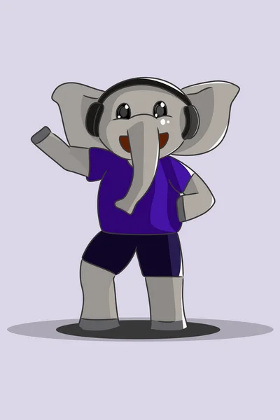 Elefante Animal Bonito Com Ilustração Caráter Dança — Vetor de Stock