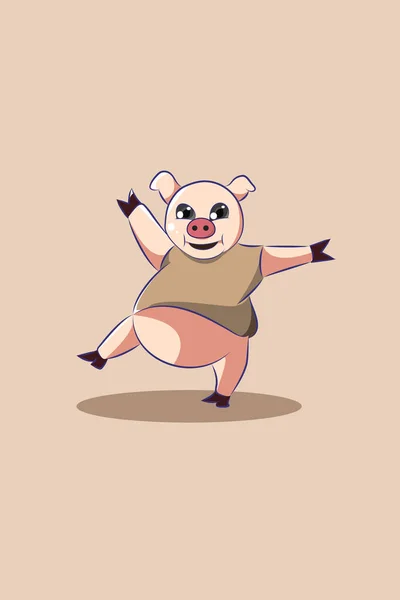 Porco Bonito Com Ilustração Design Personagem Dança — Vetor de Stock