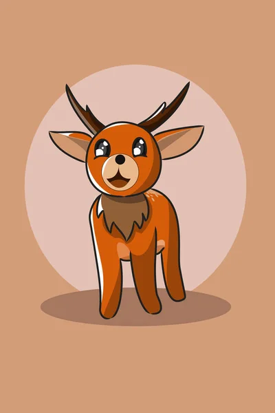 かわいい動物鹿の笑顔のキャラクターデザインイラスト — ストックベクタ