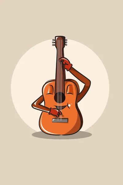 Guitare Dessin Animé Mignon Avec Illustration Design Personnage Heureux — Image vectorielle