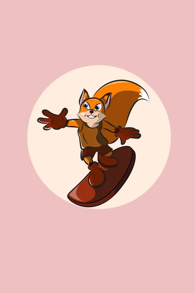 带滑板人物设计图解的可爱狐狸 — 图库矢量图片