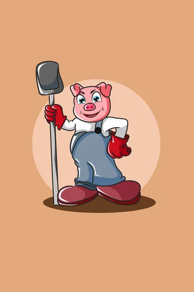 Cochon Mignon Avec Illustration Conception Caractère Pelle — Image vectorielle