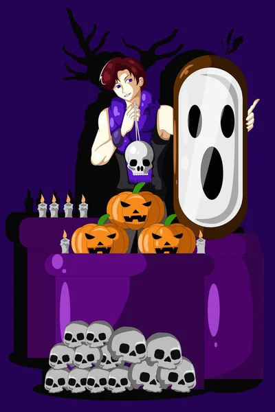 Tükör Fiú Halloween Karakter Design Illusztráció — Stock Vector