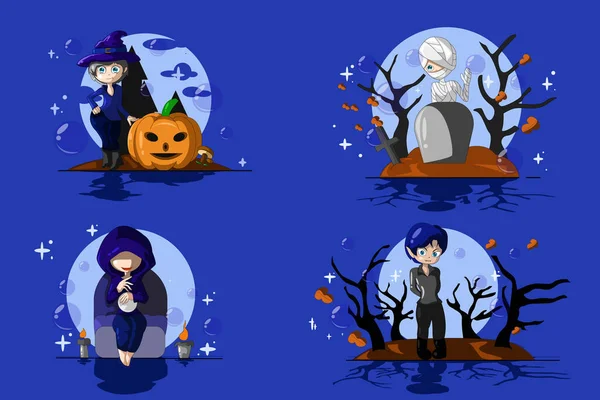 Aranyos Rajzfilm Ikon Halloween Karakter Design Illusztráció — Stock Vector