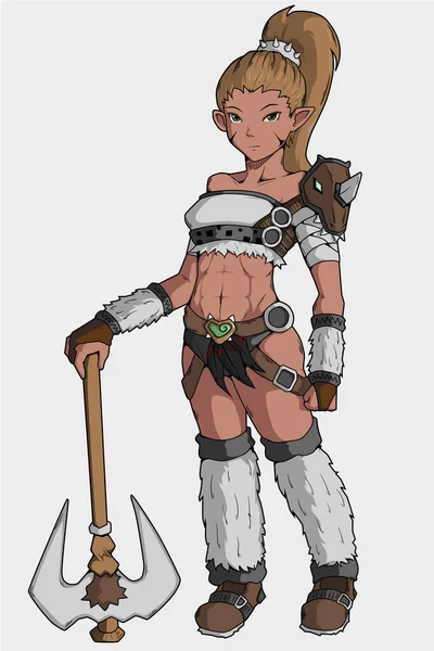 ハッチングキャラクターゲームデザインの森の女の子 — ストックベクタ