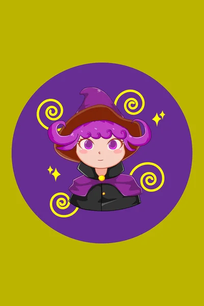 Purple Bruxa Menina Desenho Animado Ilustração — Vetor de Stock