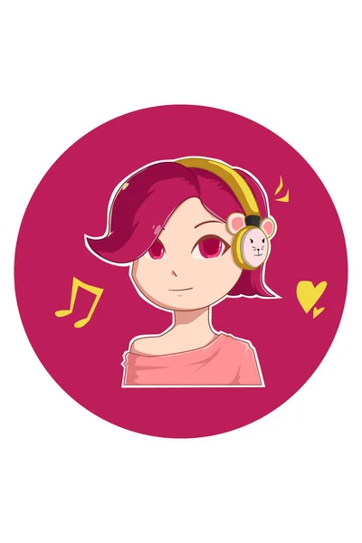 Χαριτωμένο Ακουστικών Κορίτσι Εικονογράφηση Κινουμένων Σχεδίων — Διανυσματικό Αρχείο