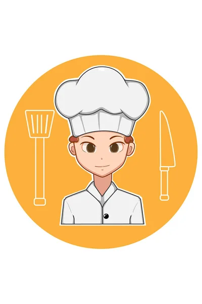 Pequeno Chef Menino Desenho Animado Ilustração — Vetor de Stock