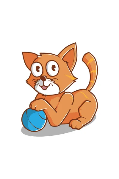 Cat Playing Ball Cartoon Illustration — Stock Vector