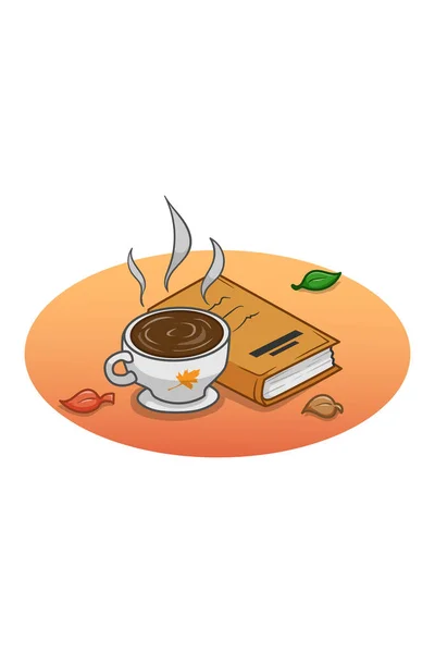 Chocolate Caliente Libro Otoño Ilustración Dibujos Animados — Vector de stock