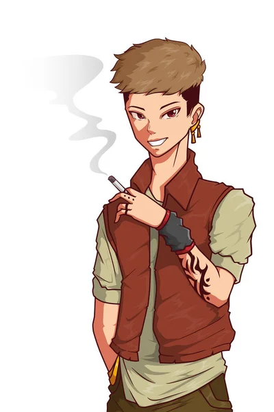 喫煙者通り少年キャラクターイラスト — ストックベクタ