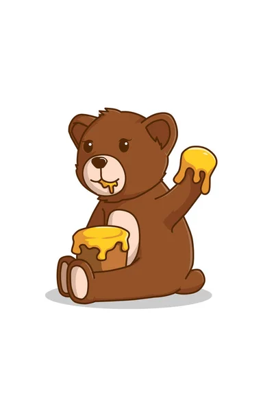 Медведь Ест Медовую Иллюстрацию — стоковый вектор