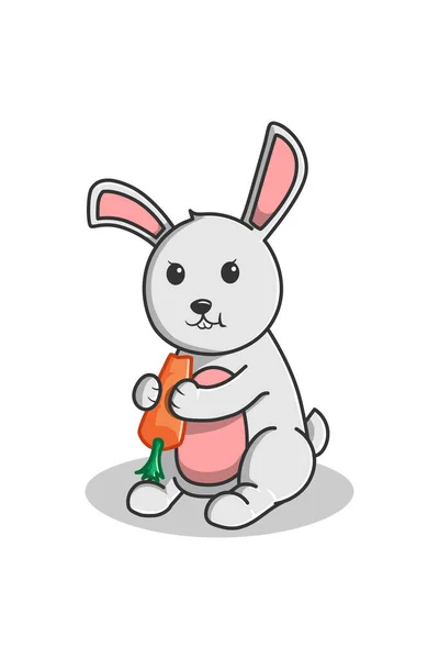 Rabbit Eat Carrot Cartoon Illustration — Stock Vector
