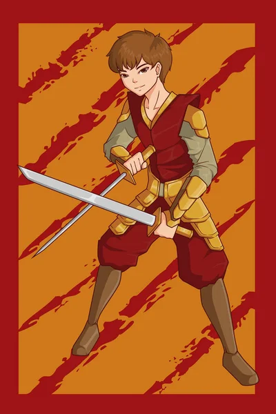 Samurajský Chlapecký Charakter Ilustrace — Stockový vektor