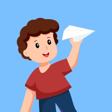 Kağıt Uçak Karakteri Tasarımı Çizimi Olan Küçük Çocuk