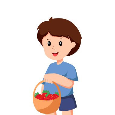 Çilek Sepeti Karakteri Tasarım İllüstrasyonlu Küçük Çocuk