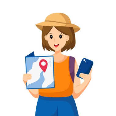 Harita Karakteri Çizimine Bakan Gezgin Kız