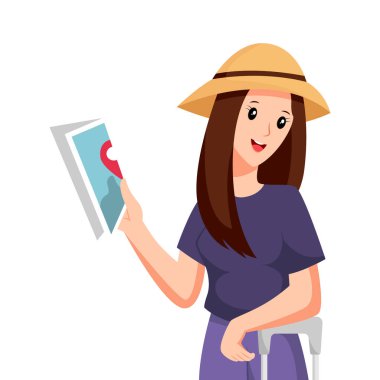 Harita Karakter Tasarım İllüstrasyonuyla Seyahat Eden Genç Kız