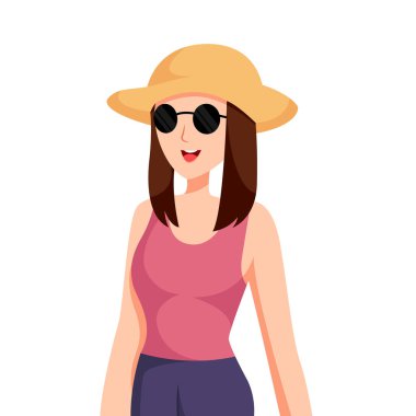 Şapka Seyahat Eden Karakter Tasarımı İllüstrasyonlu Kadın