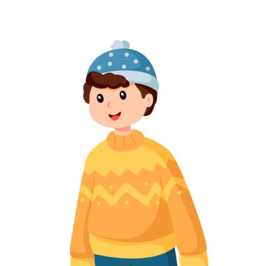 Kış Küçük Oğlan Karakter Tasarımı Çizimi