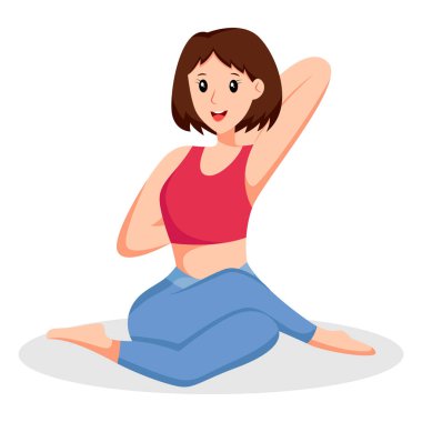Kız Yoga Poz Karakter Tasarımı Çizimi