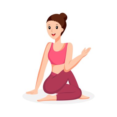 Yoga Yapan Kadın Hareketleri Karakter Tasarım İllüstrasyonu