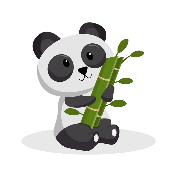 Lindo Oso Panda De Dibujos Animados Con Diseño De Bambú Verde