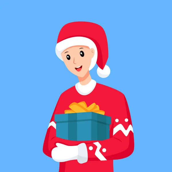 Boy Christmas Gift Character Design Illustration — Stock Vector