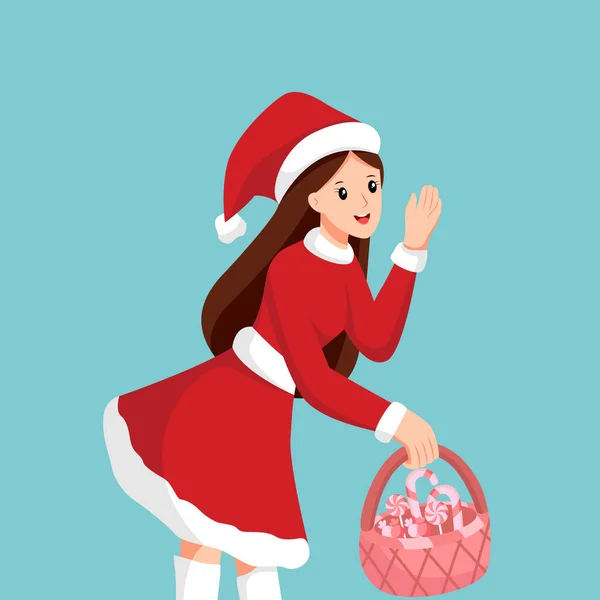 Boże Narodzenie Dziewczyna Candy Koszyka Znaków Projekt Ilustracja — Wektor stockowy