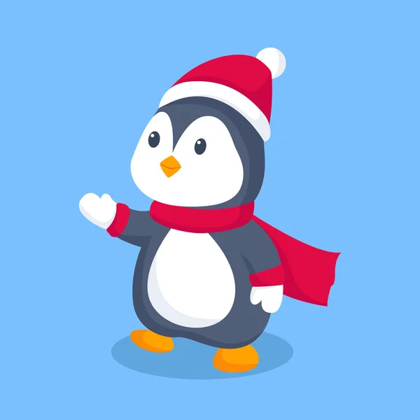 Leuke Kerst Pinguïn Karakter Ontwerp Illustratie — Stockvector