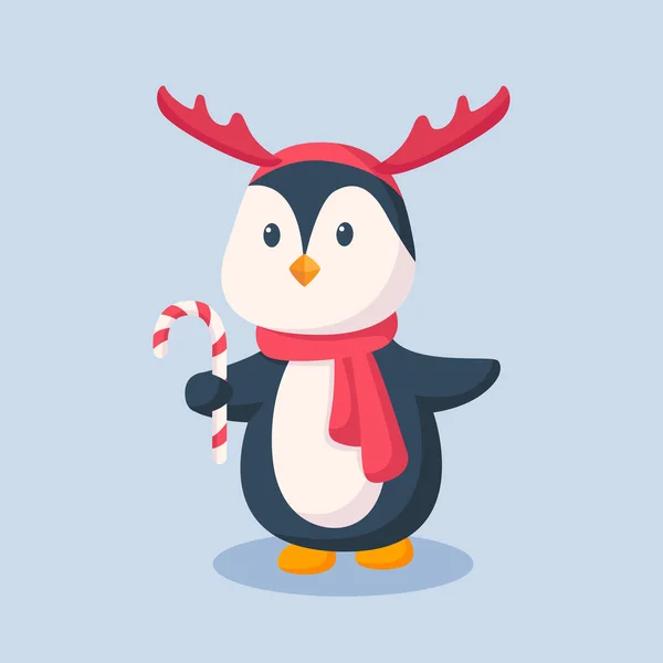 Pinguino Con Cervo Antler Fascia Personaggio Design Illustrazione — Vettoriale Stock