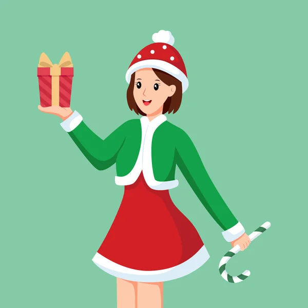 Cute Girl Christmas Gift Character Design Ilustracji — Wektor stockowy