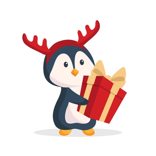 Pingüino Con Ilustración Diseño Personajes Regalo Navidad — Vector de stock