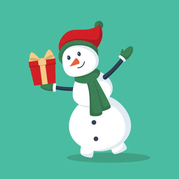 Snögubbe Med Christmas Gift Character Design Illustration — Stock vektor