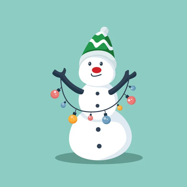 Leuke Sneeuwpop Met Garland Licht Karakter Ontwerp Illustratie — Stockvector