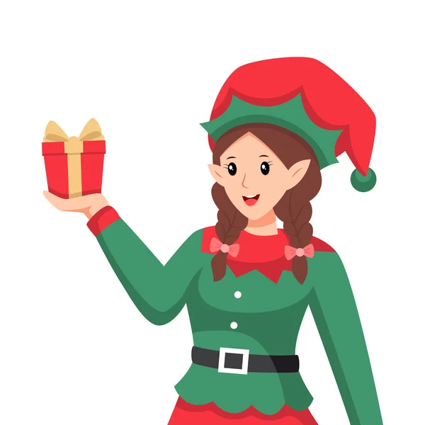 Cute Christmas Elf Dziewczyna Charakter Projekt Ilustracja — Wektor stockowy