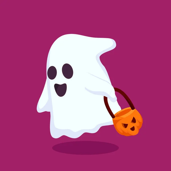 Ghost Carrying Pompoen Mand Karakter Ontwerp Illustratie — Stockvector