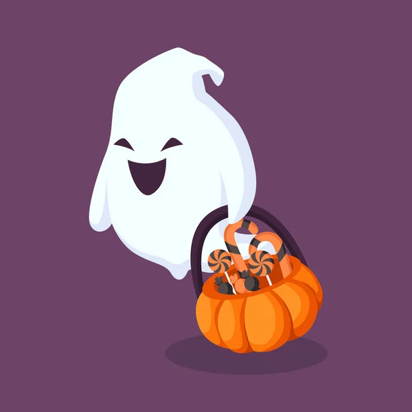Halloween Ghost Sütőtök Candy Character Design Illusztráció — Stock Vector
