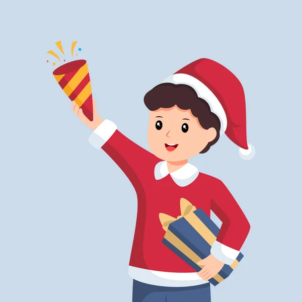 Mały Chłopiec Świętować Nowy Rok Charakter Projekt Ilustracja — Wektor stockowy