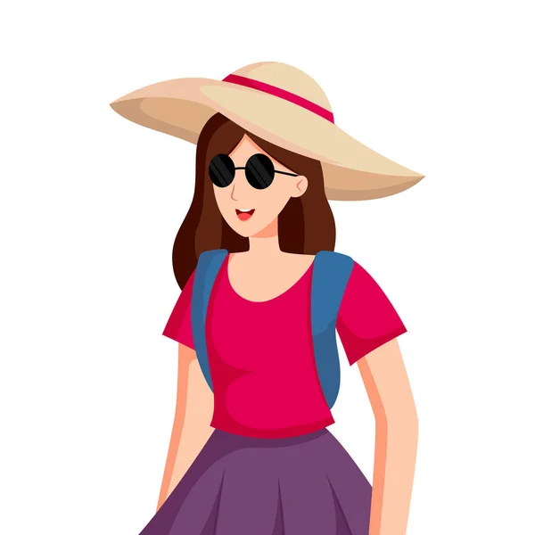 Mädchen Mit Sonnenbrille Reisecharakter Design Illustration — Stockvektor