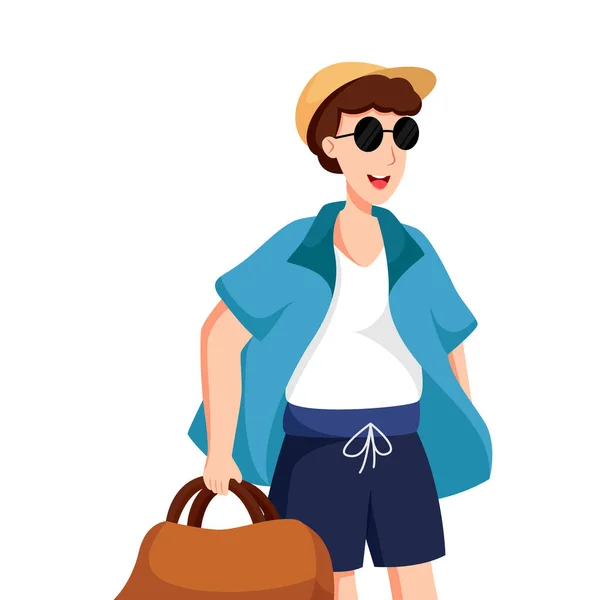 Man Traveling Bag Character Design Illustration — Stock Vector